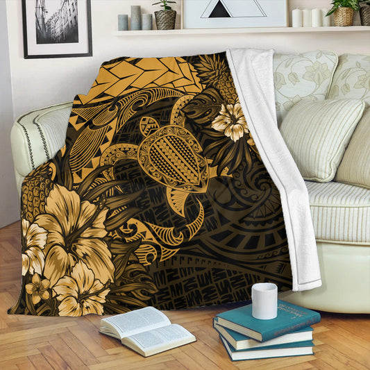 Hawaii Premium Blanket Hawaii Polynesian Turtle Tropical Golden