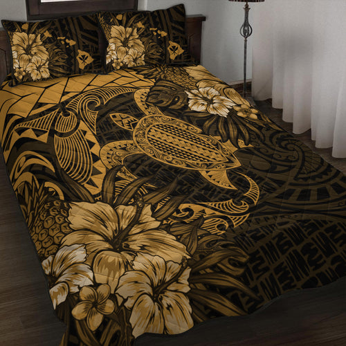 Hawaii Quilt Bed Set Hawaii Polynesian Turtle Tropical Golden
