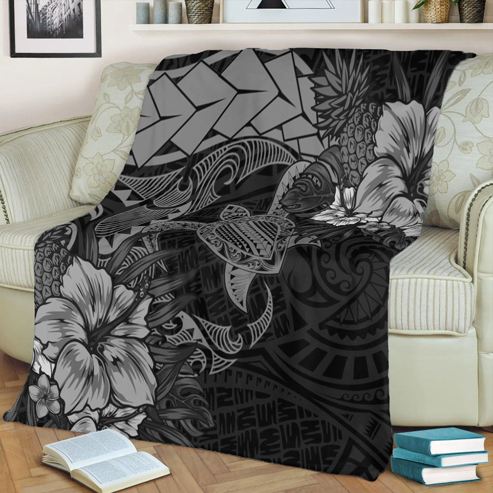 Hawaii Premium Blanket Hawaii Polynesian Turtle Tropical Grey