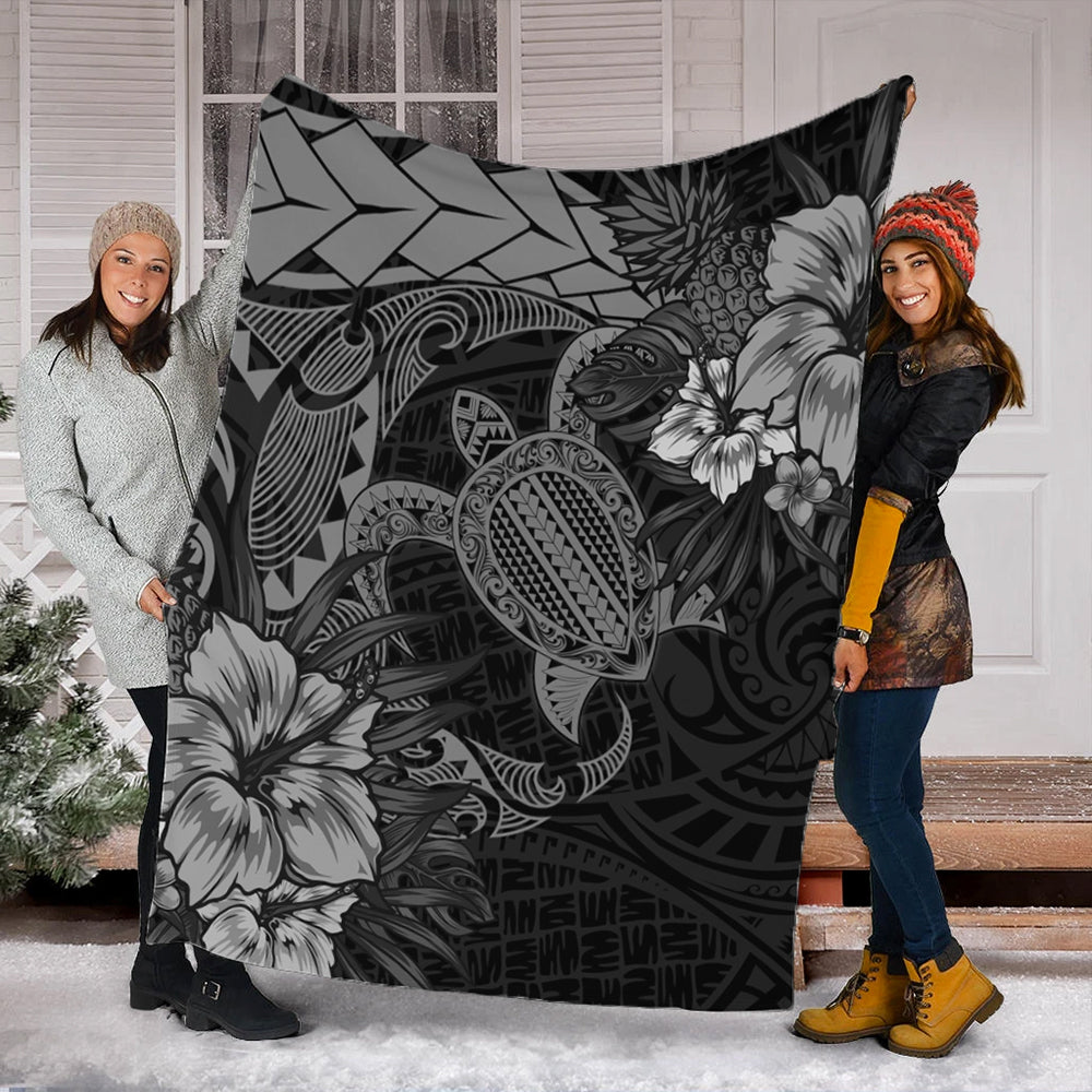 Hawaii Premium Blanket Hawaii Polynesian Turtle Tropical Grey
