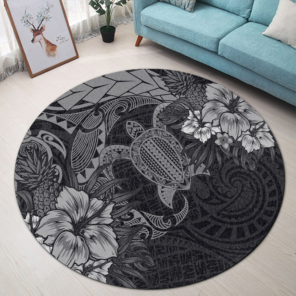 Hawaii Round Rug Hawaii Polynesian Turtle Tropical Grey