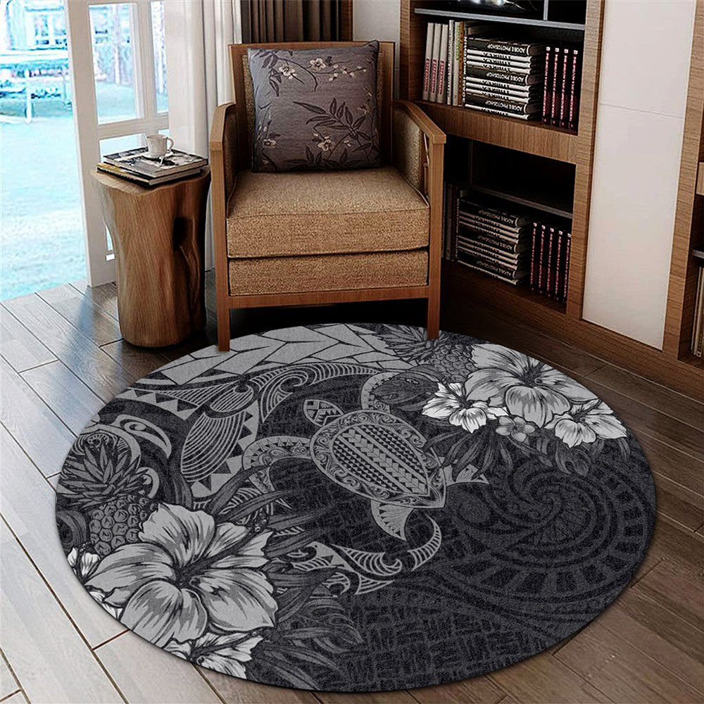 Hawaii Round Rug Hawaii Polynesian Turtle Tropical Grey