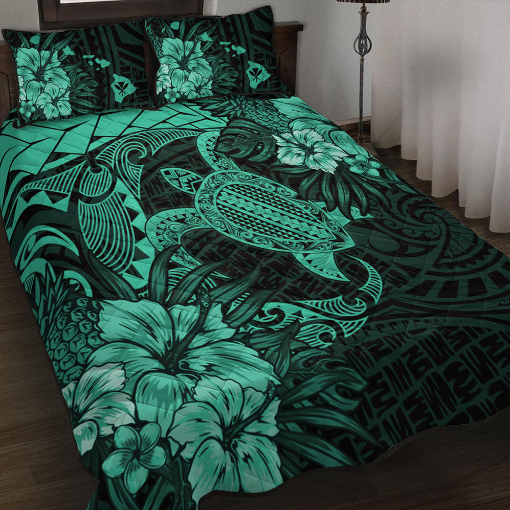 Hawaii Quilt Bed Set Hawaii Polynesian Turtle Tropical Patina Green