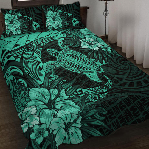 Hawaii Quilt Bed Set Hawaii Polynesian Turtle Tropical Patina Green