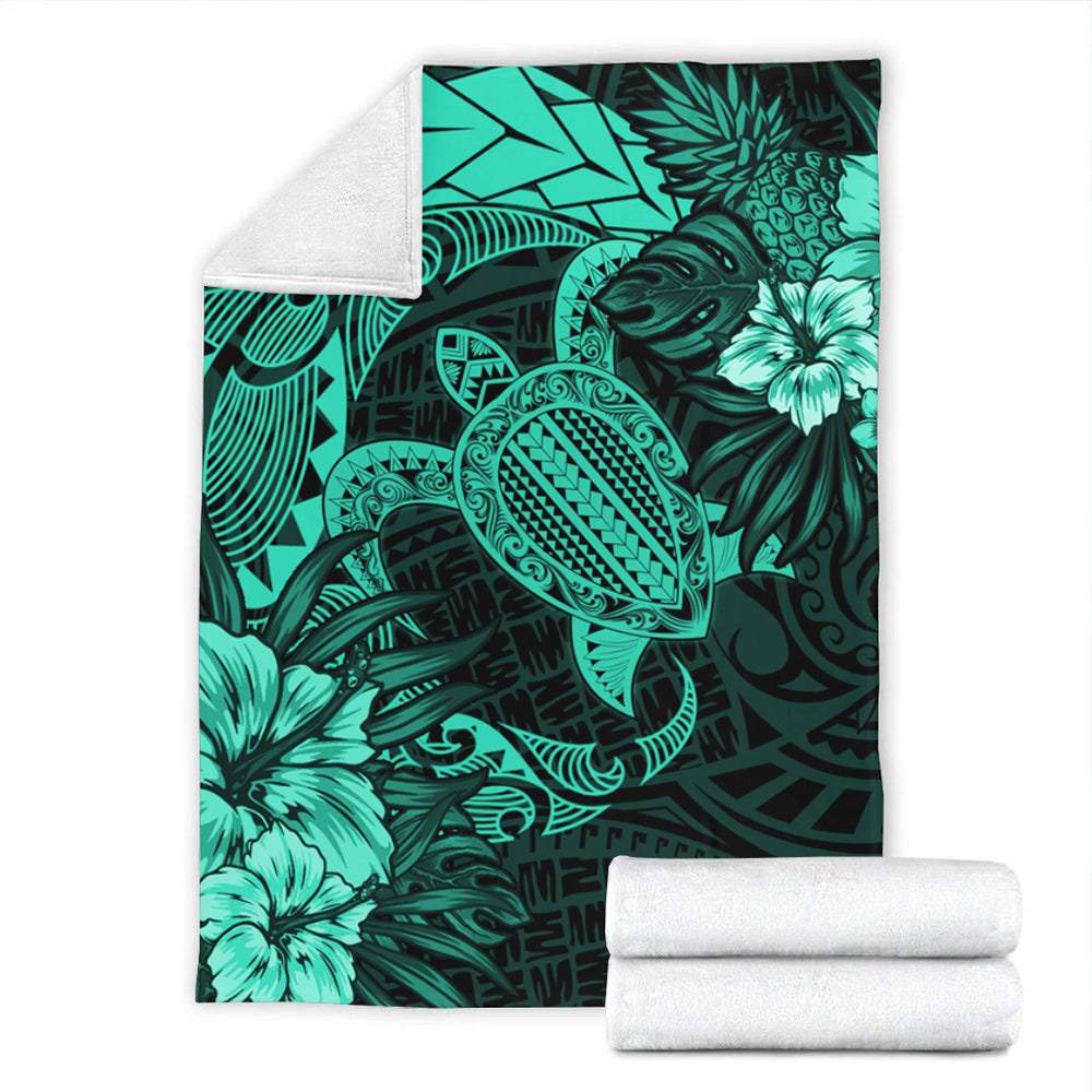 Hawaii Premium Blanket Hawaii Polynesian Turtle Tropical Patina Green