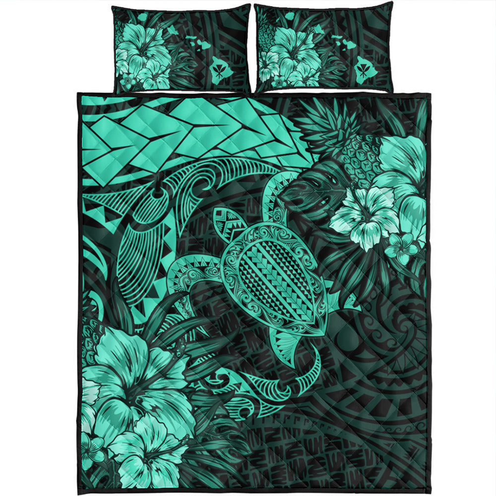 Hawaii Quilt Bed Set Hawaii Polynesian Turtle Tropical Patina Green