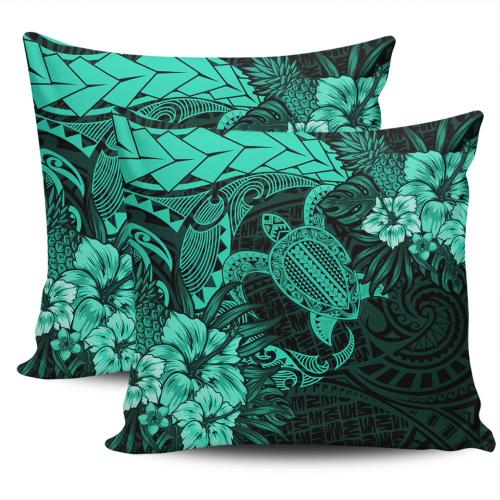 Hawaii Pillow Cover Hawaii Polynesian Turtle Tropical Patina Green