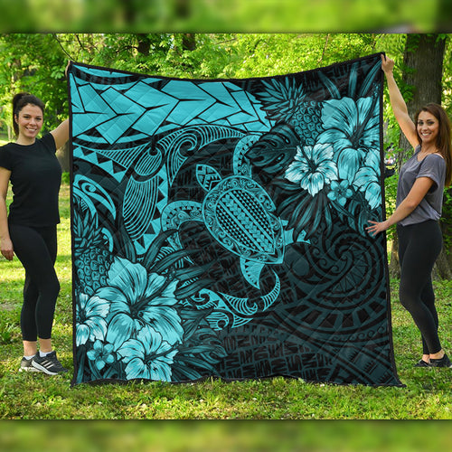 Hawaii Premium Quilt Hawaii Polynesian Turtle Tropical Turquoise