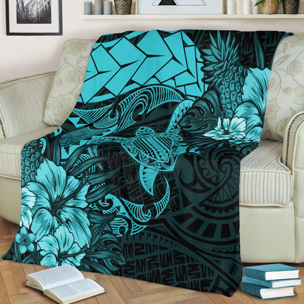 Hawaii Premium Blanket Hawaii Polynesian Turtle Tropical Turquoise