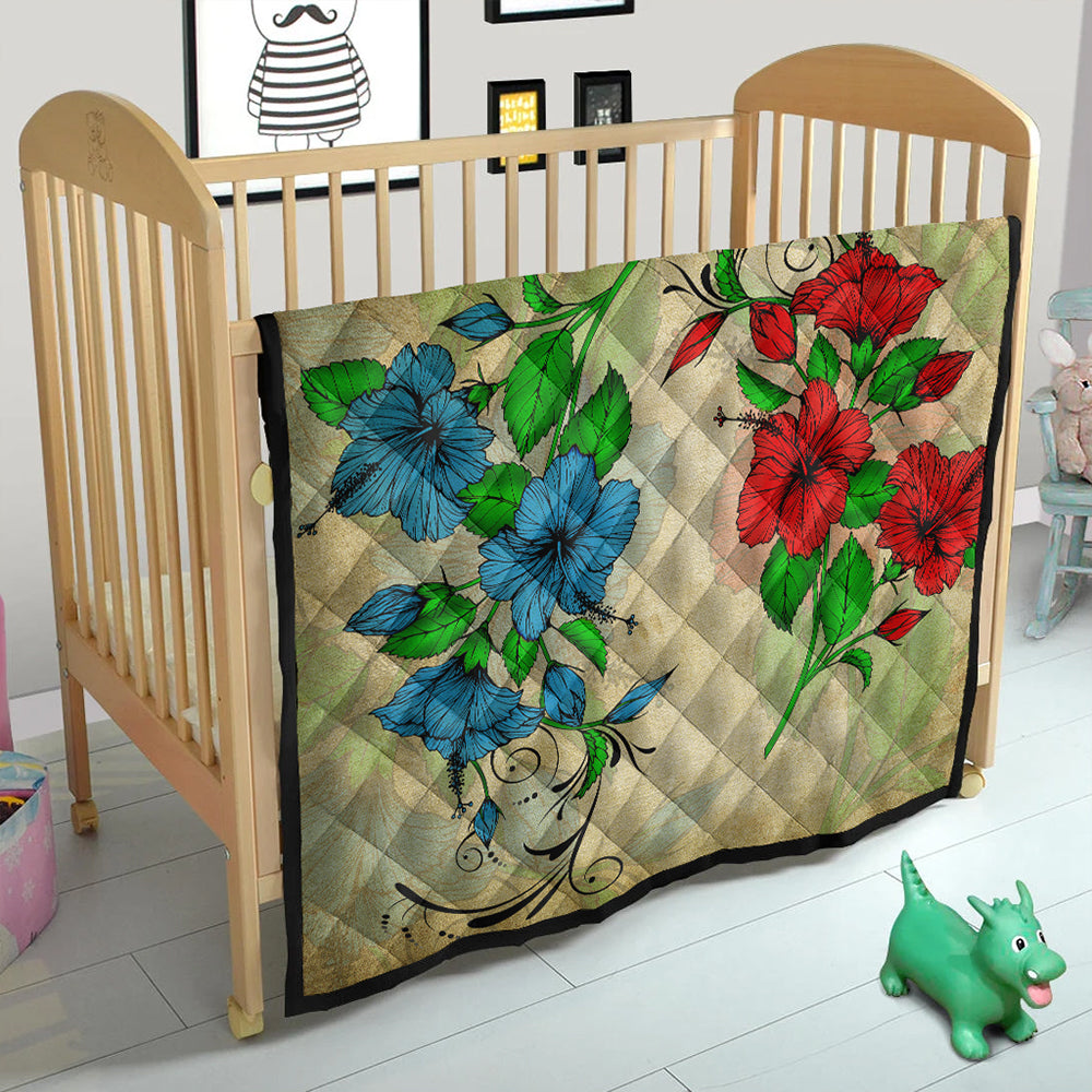 Hawaii Premium Quilt Hibiscus Blue And Red