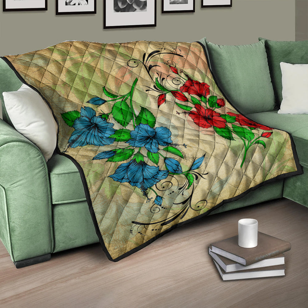 Hawaii Premium Quilt Hibiscus Blue And Red