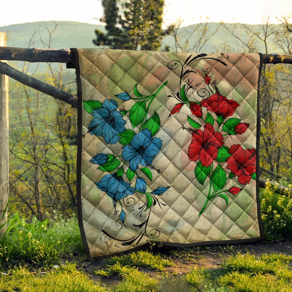 Hawaii Premium Quilt Hibiscus Blue And Red