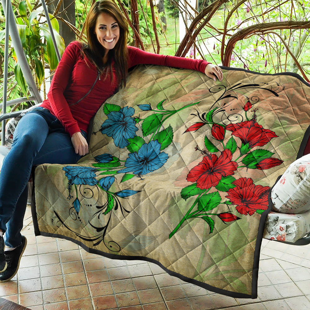 Hawaii Premium Quilt Hibiscus Blue And Red