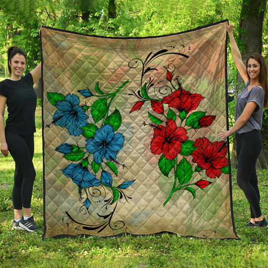 Hawaii Premium Quilt Hibiscus Blue And Red