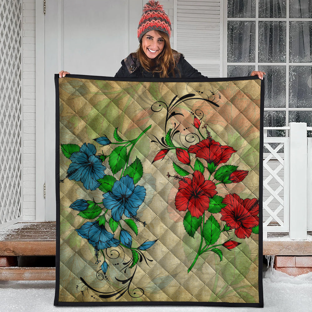 Hawaii Premium Quilt Hibiscus Blue And Red