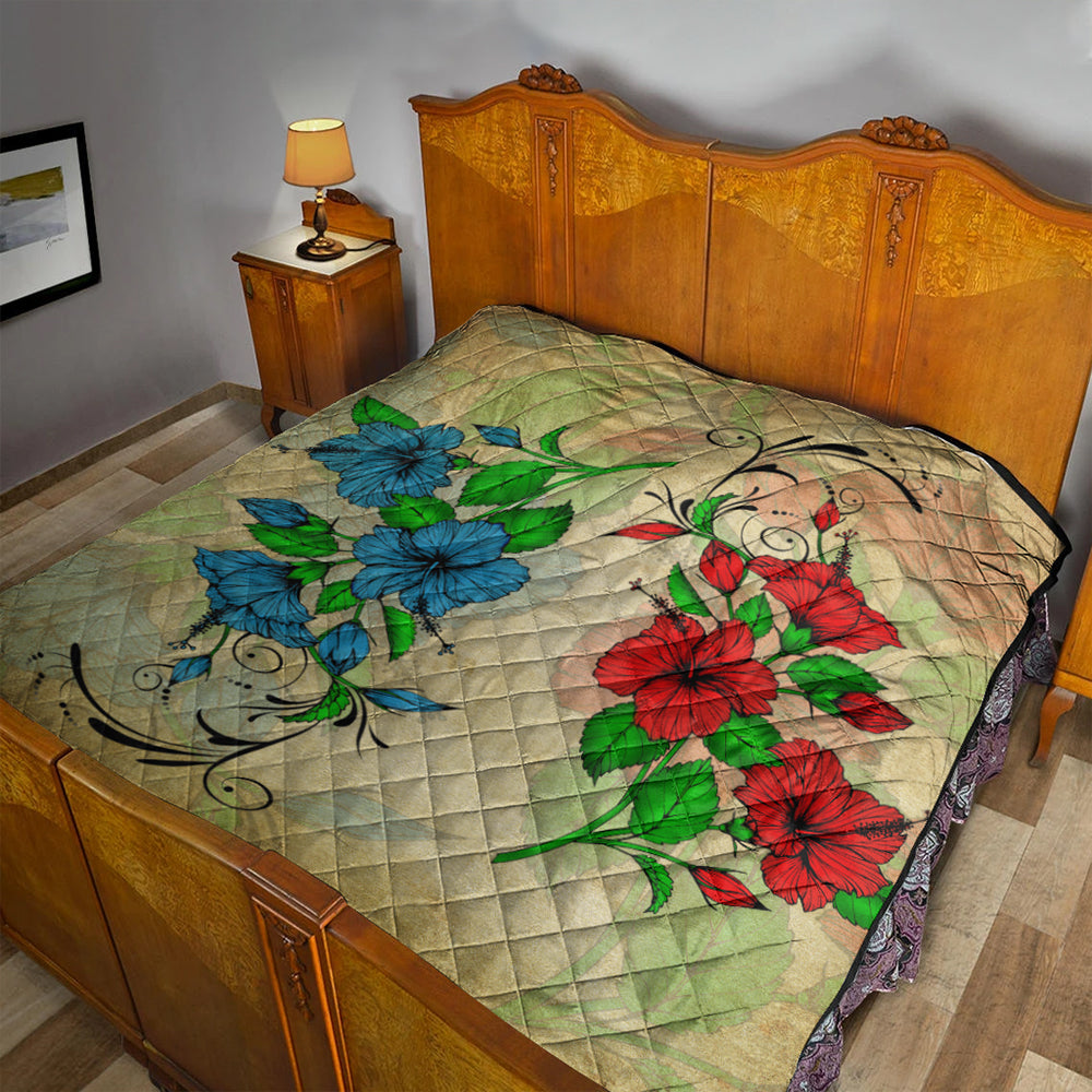 Hawaii Premium Quilt Hibiscus Blue And Red