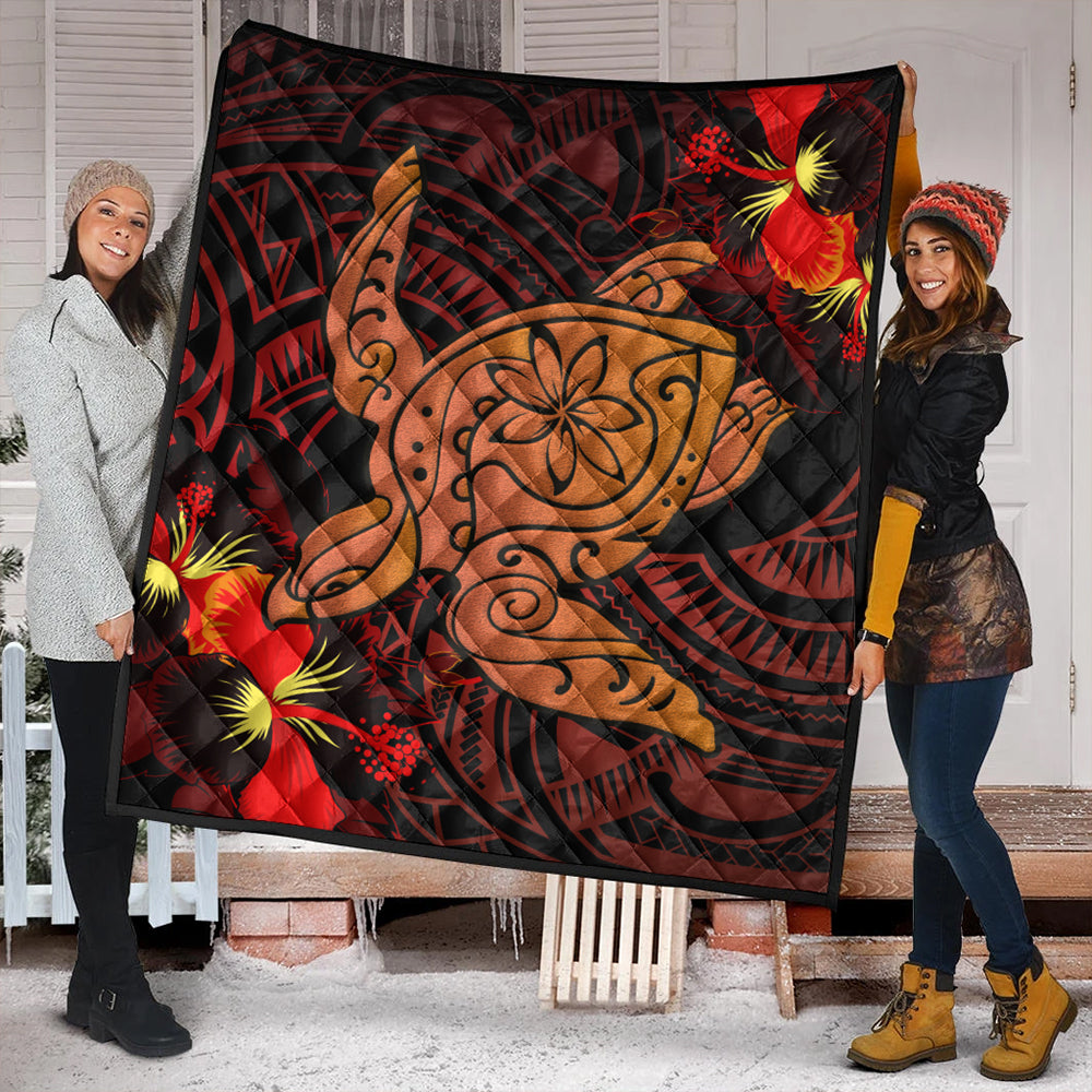 Hawaii Premium Quilt Hibiscus Polynesian Red Big Turtle