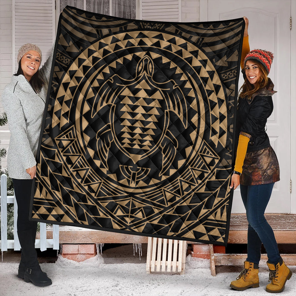 Hawaii Premium Quilt Kakau Honu Arc Polynesian Gold