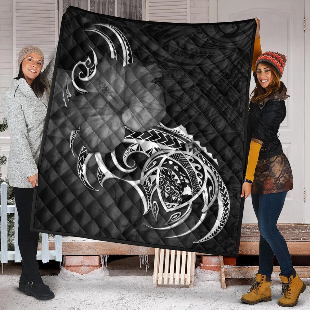 Hawaii Premium Quilt Map Turtle Hibiscus Polynesian Divise