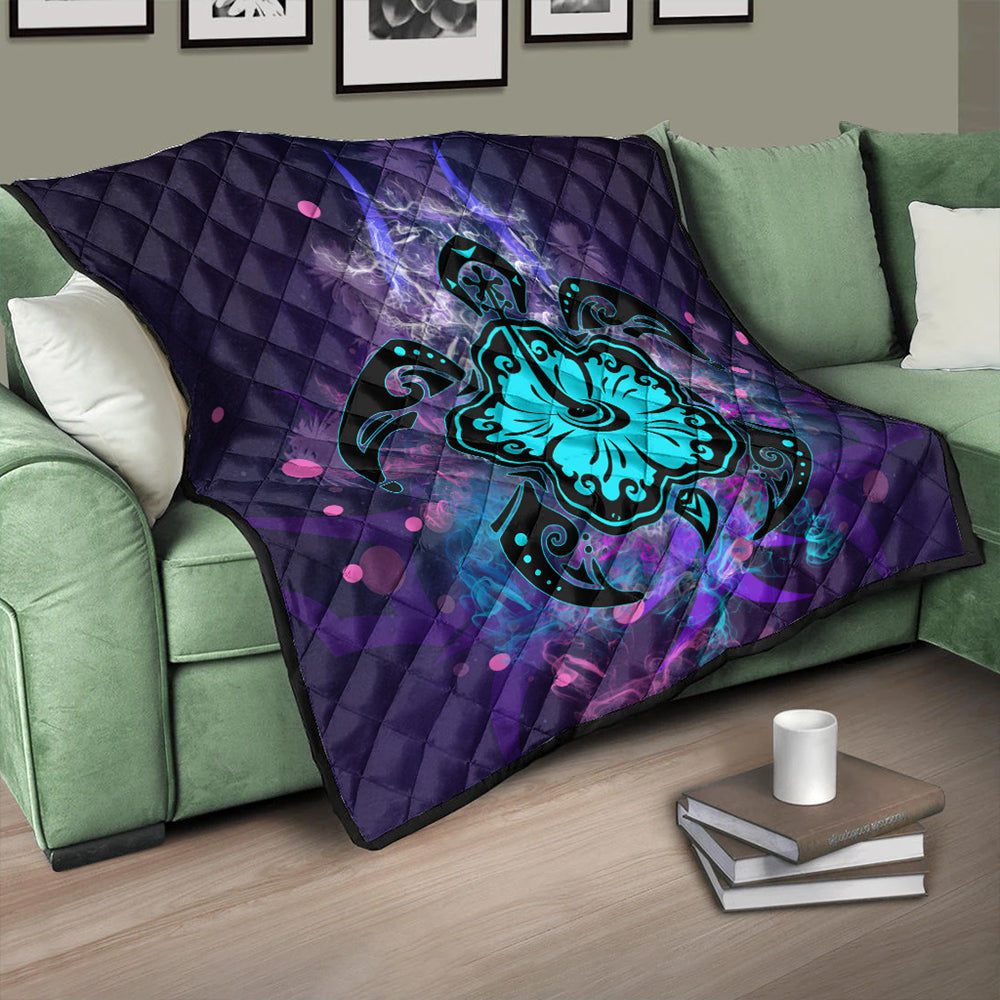 Hawaii Premium Quilt Turtle Hibiscus Galaxy Violet