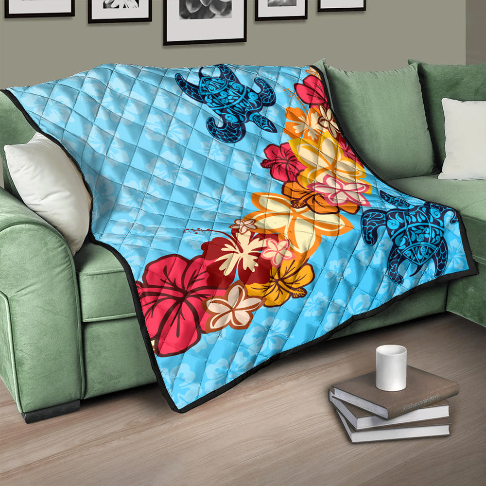 Hawaii Premium Quilt Turtle Hibiscus Pattern Blue