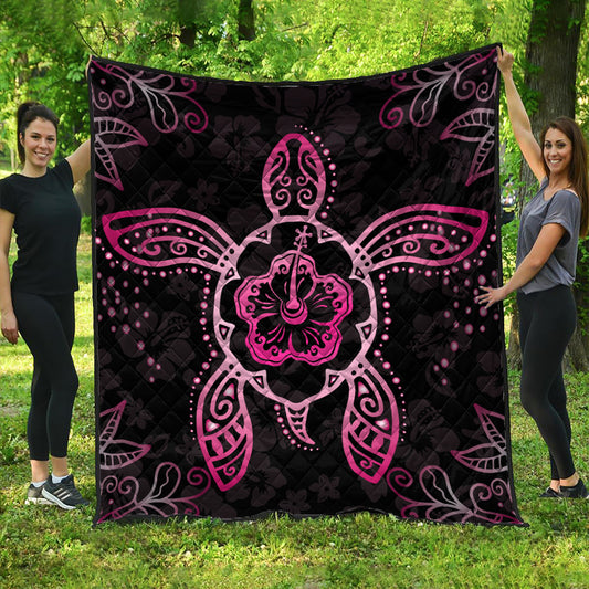 Hawaii Premium Quilt Turtle Hibiscus Pink