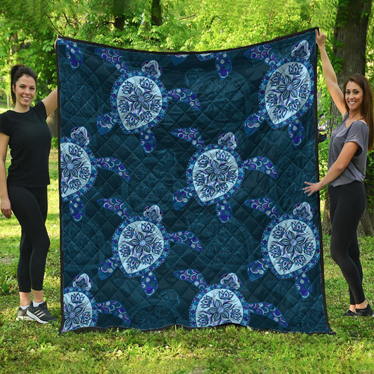 Hawaii Premium Quilt Turtle Plumeria Blue