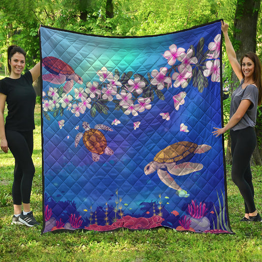 Hawaii Premium Quilt Turtle Plumeria Ocean