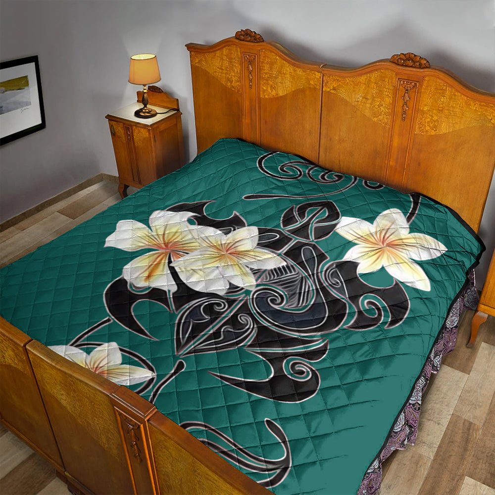 Hawaii Premium Quilt Turtle Poly Trinal Plumeria Turquoise