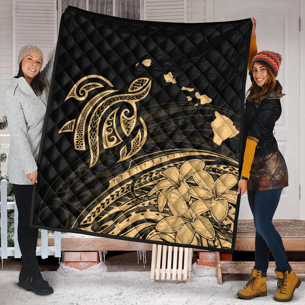 Hawaii Premium Quilt Turtle Polynesian Map Plumeria Gold