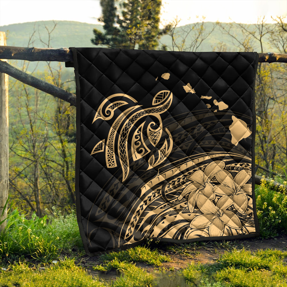 Hawaii Premium Quilt Turtle Polynesian Map Plumeria Gold