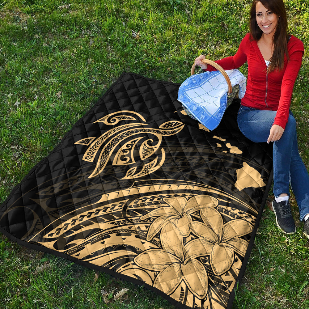 Hawaii Premium Quilt Turtle Polynesian Map Plumeria Gold