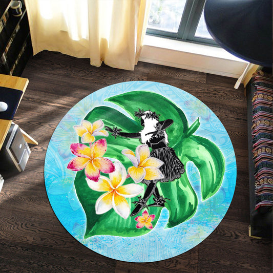 Hawaii Round Rug Hula Girls With Tropical Flowers Polynesian Style