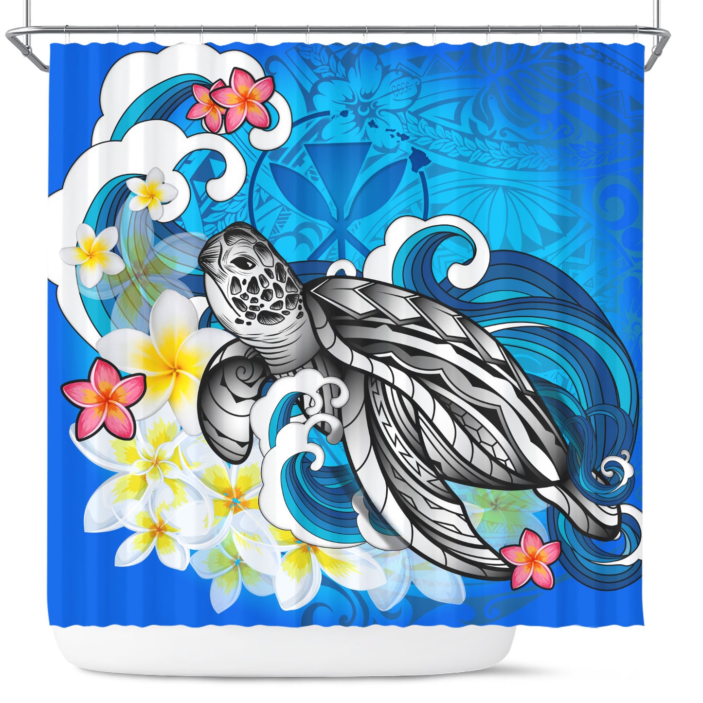 Hawaii Shower Curtain Turtle With Plumeria Flowers