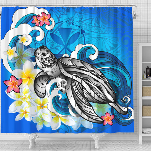 Hawaii Shower Curtain Turtle With Plumeria Flowers