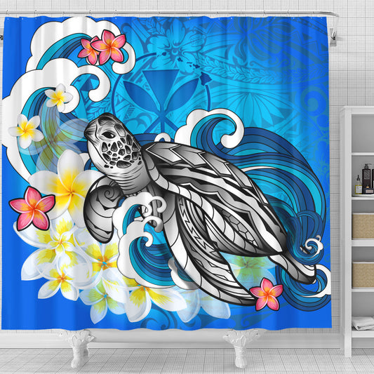 Hawaii Shower Curtain Turtle With Plumeria Flowers
