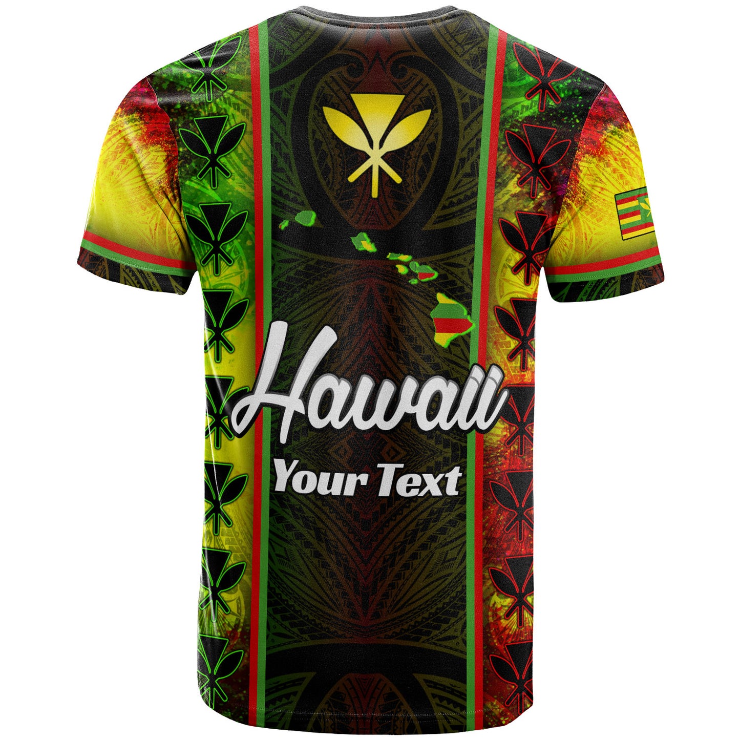 Hawaii Custom Personalised T-Shirt Kanakamaoli Flag With Map Traditional Patterns