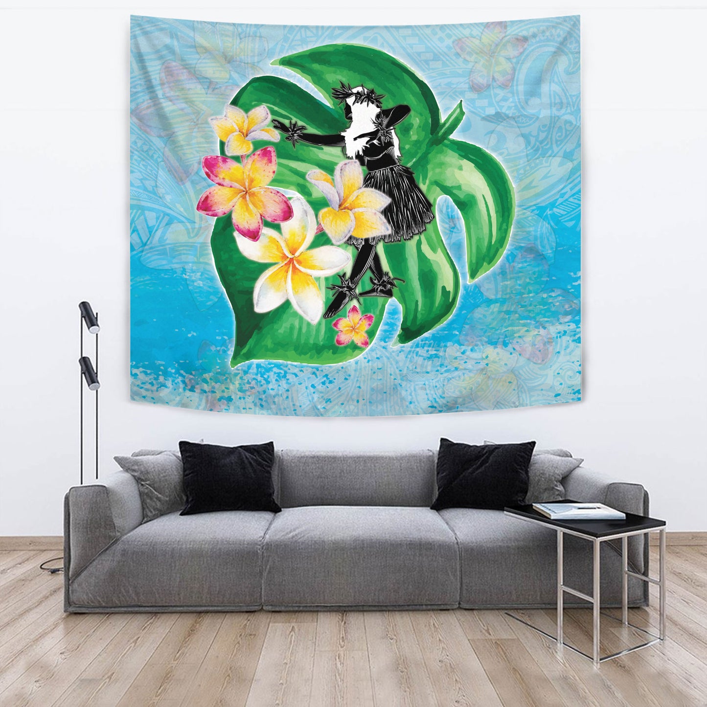Hawaii Tapestry Hula Girls With Tropical Flowers Polynesian Style