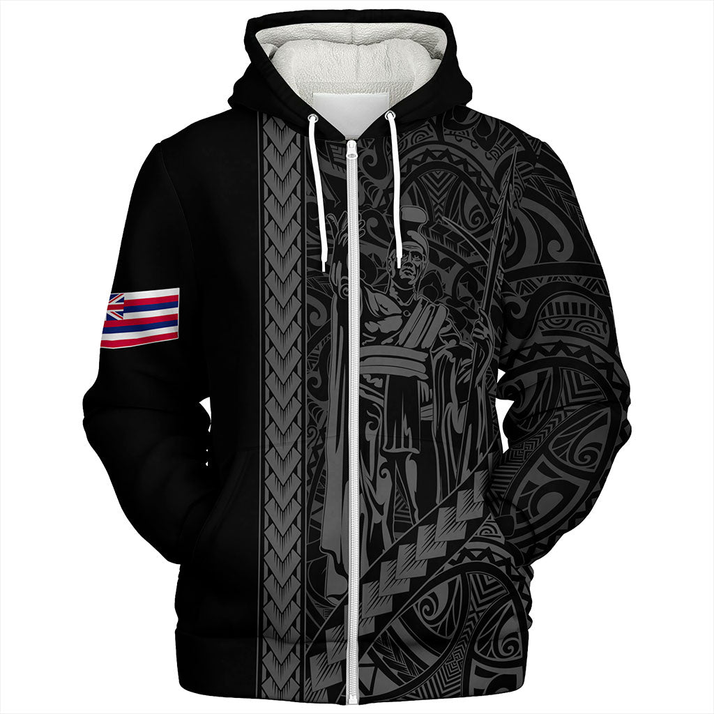 Hawaii Sherpa Hoodie Tribal Polynesian King Kamehameha