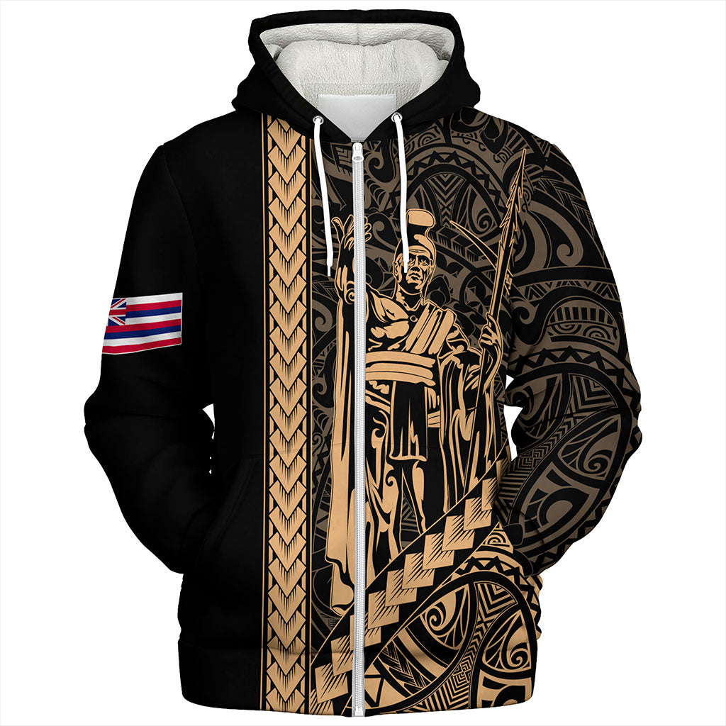 Hawaii Sherpa Hoodie Tribal Polynesian King Kamehameha