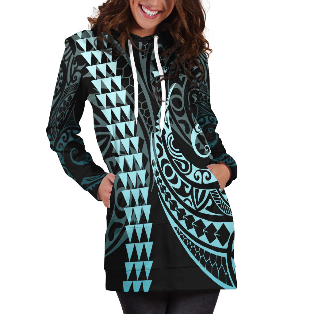Hawaii Hoodie Dress Kakau Style Turquoise