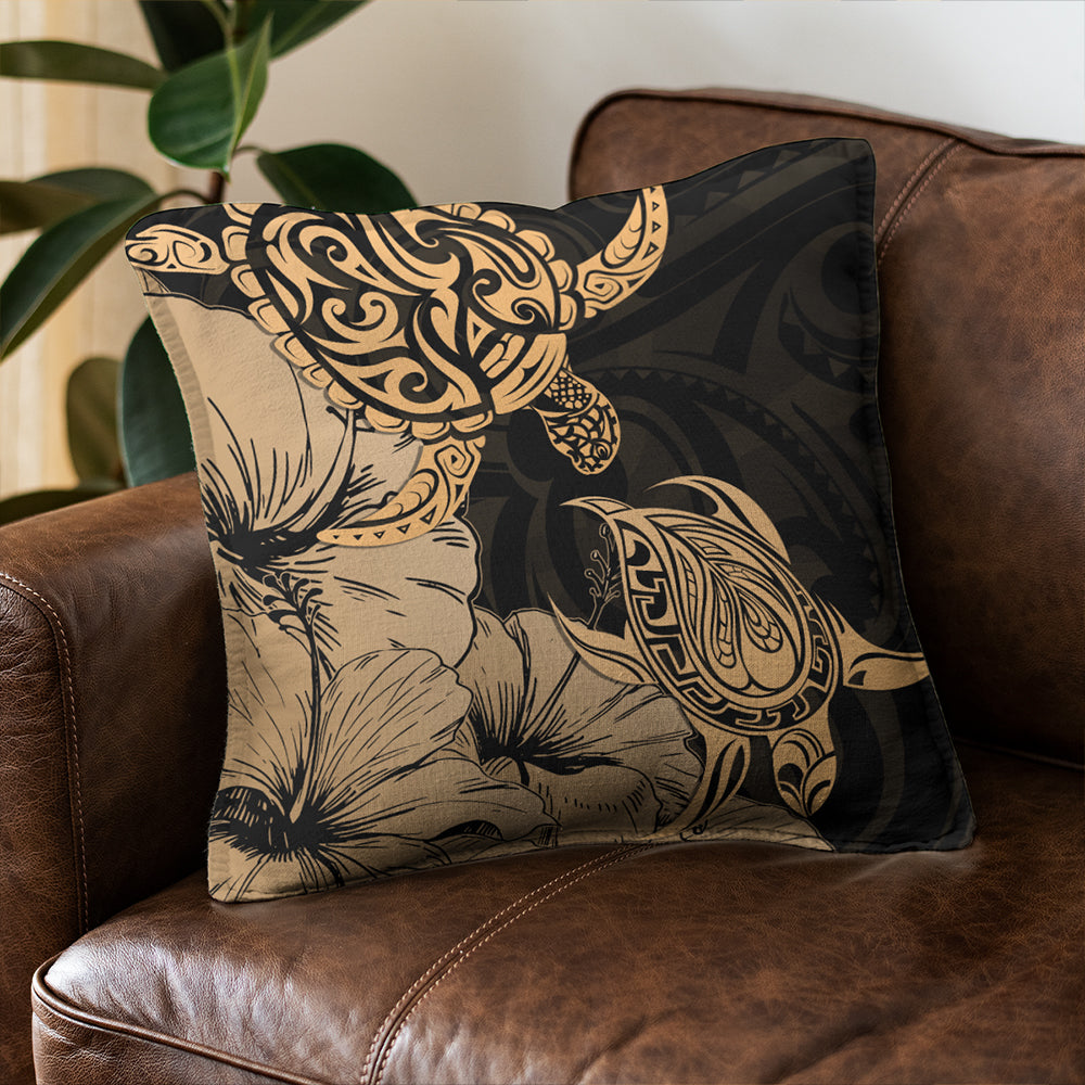 Hawaii Turtle Pillow Cover Polynesian Hibiscus Art Gold