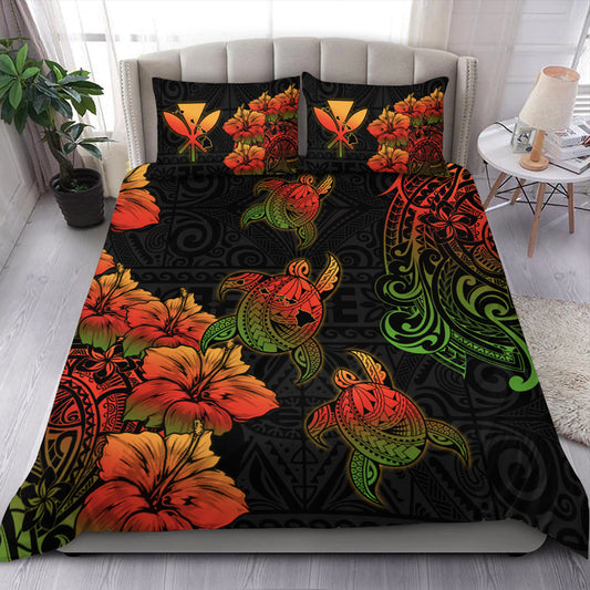 Hawaii Bedding Set Hawaii Turtle Map Style Drawing Polynesian