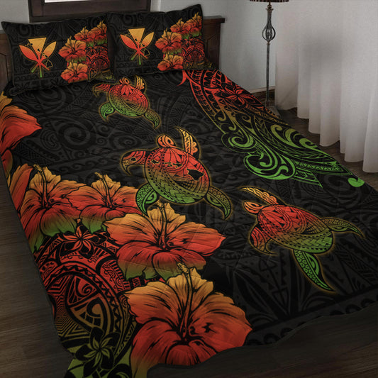 Hawaii Quilt Bed Set Hawaii Turtle Map Style Drawing Polynesian