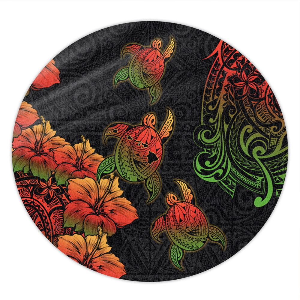 Hawaii Round Rug Hawaii Turtle Map Style Drawing Polynesian
