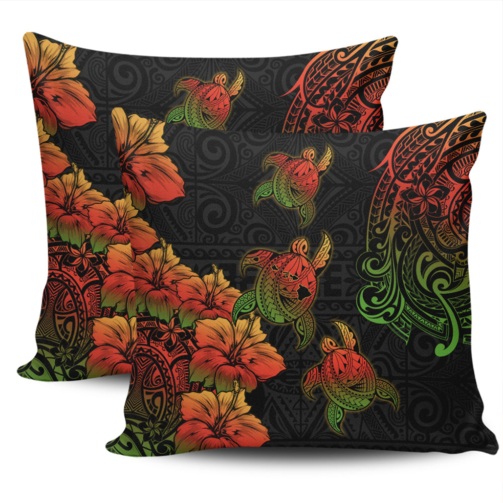 Hawaii Pillow Cover Hawaii Turtle Map Style Drawing Polynesian