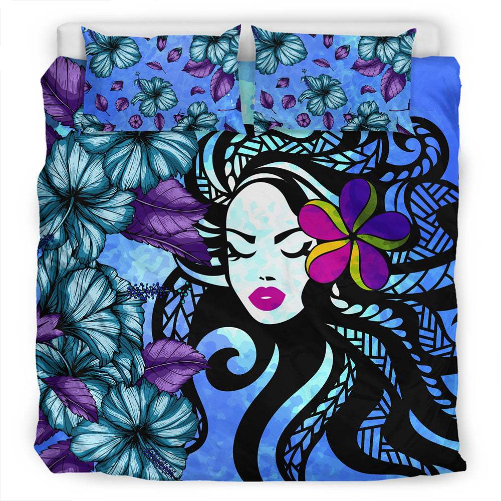 Hawaii Bedding Set Hibiscus Polynesian Hula Girl
