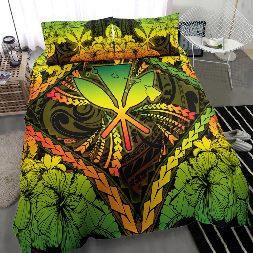 Hawaii Bedding Set Kanaka Maoli Map Hibiscus Polynesian Kanu