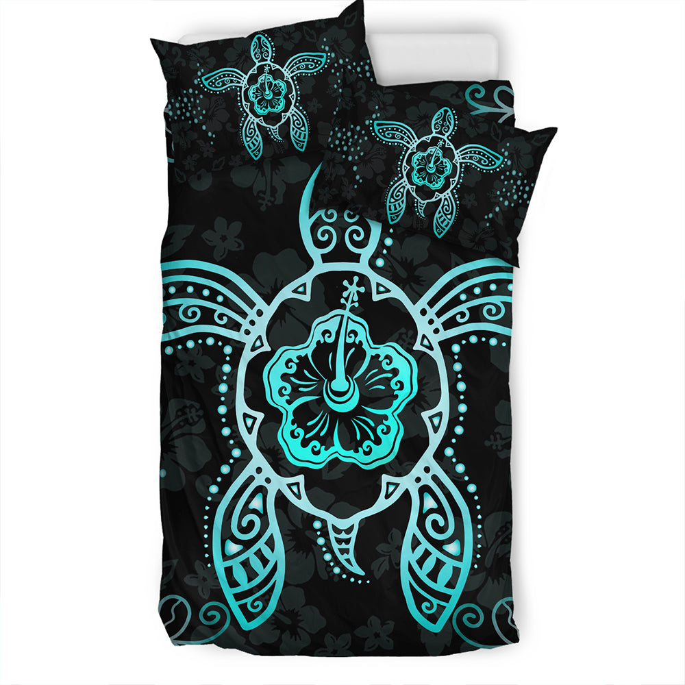 Hawaii Bedding Set Turtle Hibiscus Blue