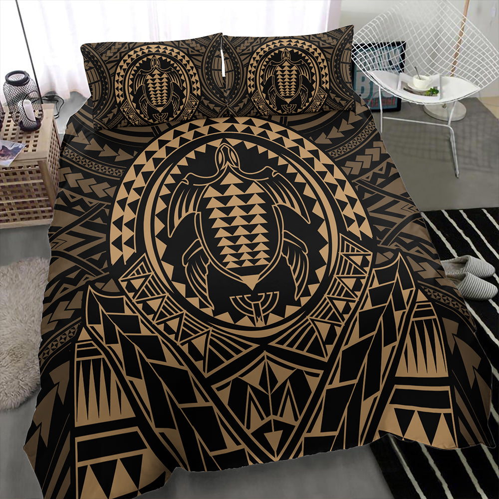 Hawaii Bedding Set Kakau Honu Arc Polynesian Gold